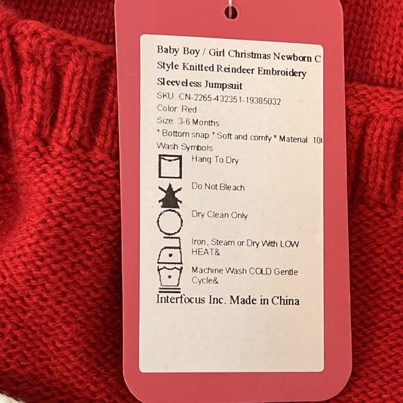 Patpat unisex Christmas‎ newborn knitted reindeer embroidery sleeveless jumpsuit - Picture 3 of 4